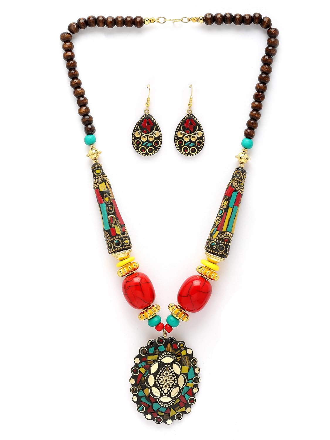 Royal Ethnic | Women's Tibetan Pendant Necklace Set | Traditional Oxidised Finish | Stylish Ethnic Jewellery | Festive - Royal Ethnic