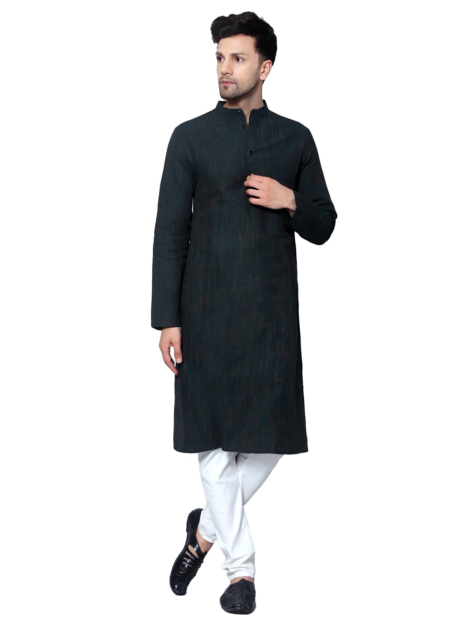 Royal Ethnic | Men's Cotton Textured Long Kurta | Full Sleeves | Regular Fit | Casual Ethnic Wear | Contemporary Charm - Royal Ethnic