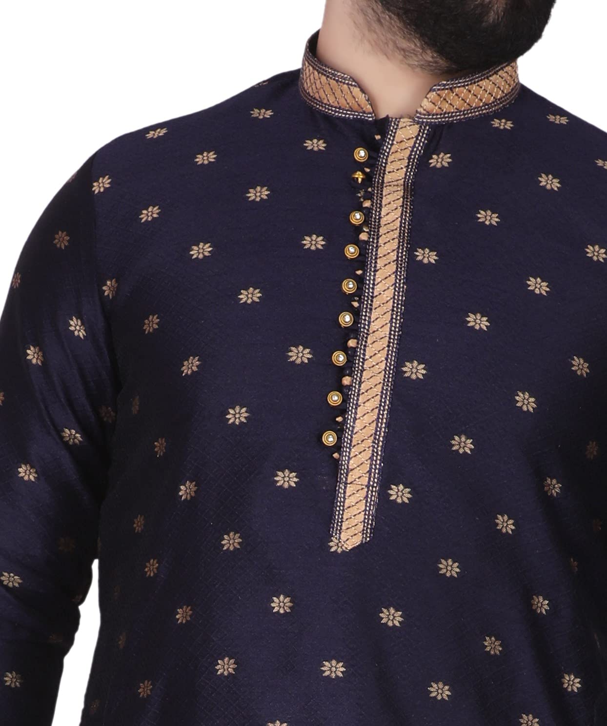Royal Ethnic | Men's Silk Printed Kurta Churidar Set | Elegant Motifs | Full Sleeves | Festive & Wedding Wear | Classic - Royal Ethnic