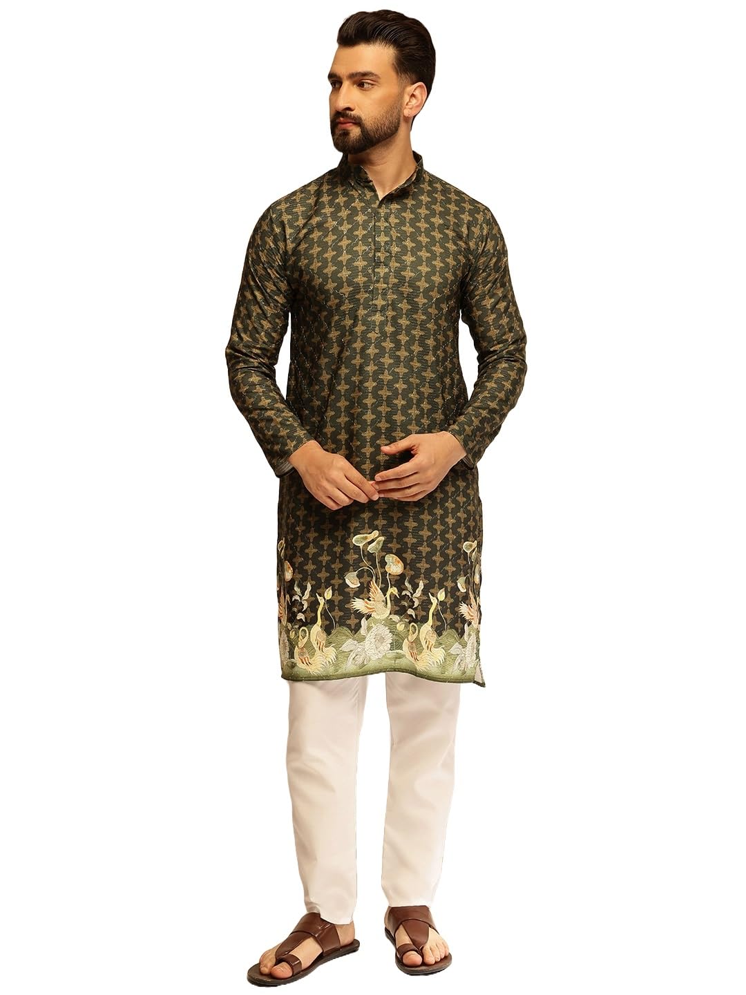 SOJANYA (Since 1958 Raksha Bandhan Special Men's Cotton Kurta Pyjama with Daman Print & Krochet Embroidery