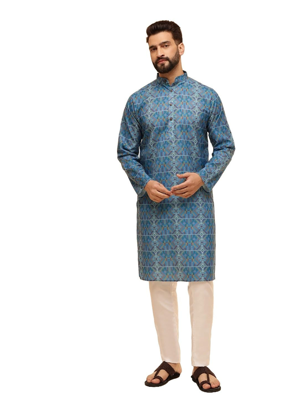 Royal Ethnic | Men's Silk Blend South Indian Shirt | Half Sleeves | Traditional Fit | Festive, Wedding & Casual Wear - Royal Ethnic