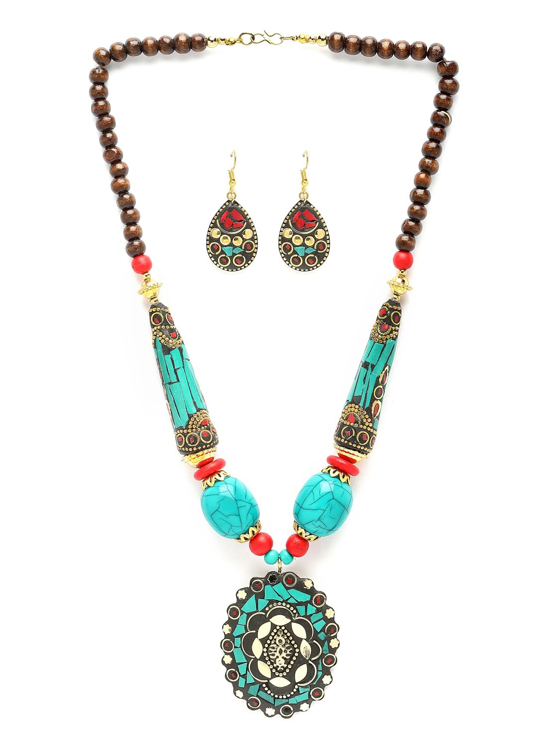 Royal Ethnic | Women's Tibetan Pendant Necklace Set | Traditional Oxidised Finish | Stylish Ethnic Jewellery | Festive - Royal Ethnic