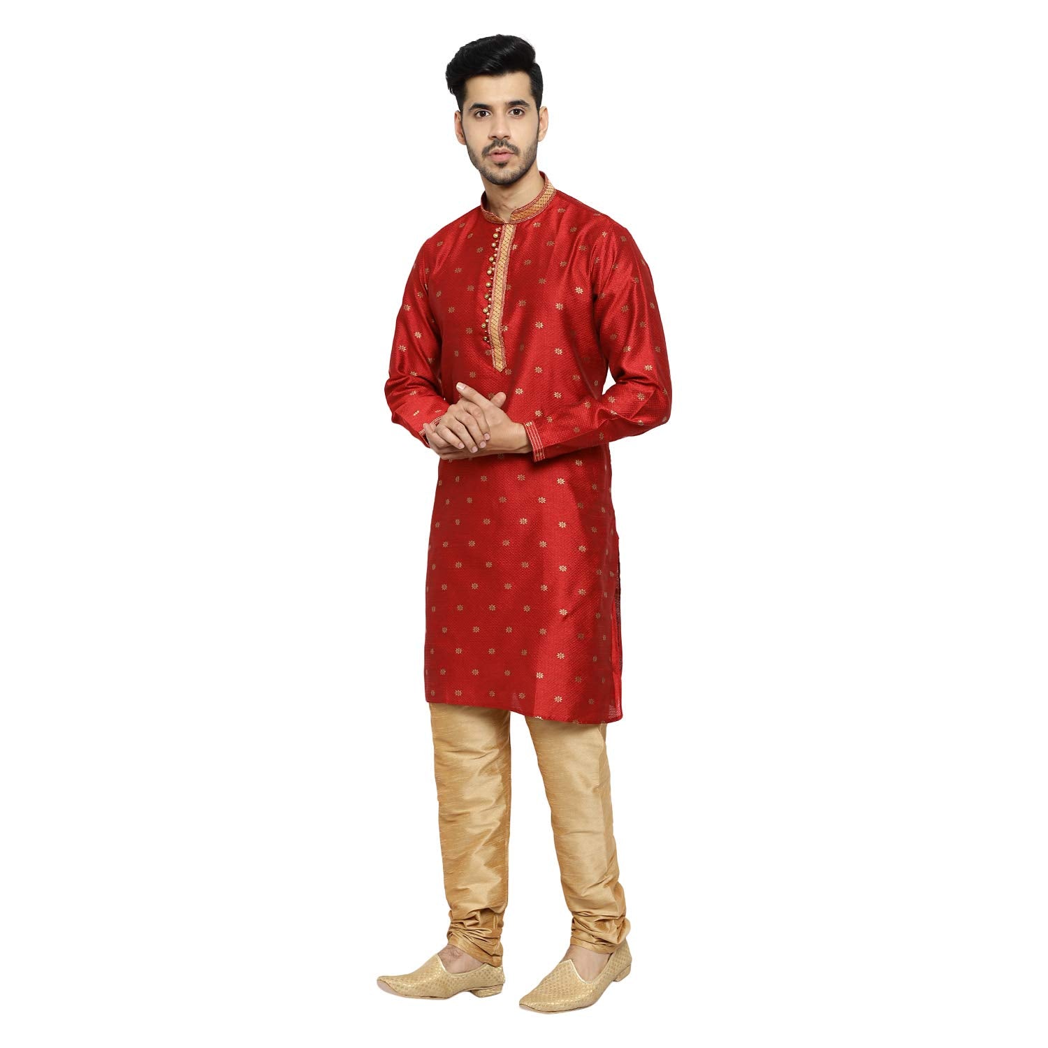 Royal Ethnic | Men's Silk Printed Kurta Churidar Set | Elegant Motifs | Full Sleeves | Festive & Wedding Wear | Classic - Royal Ethnic