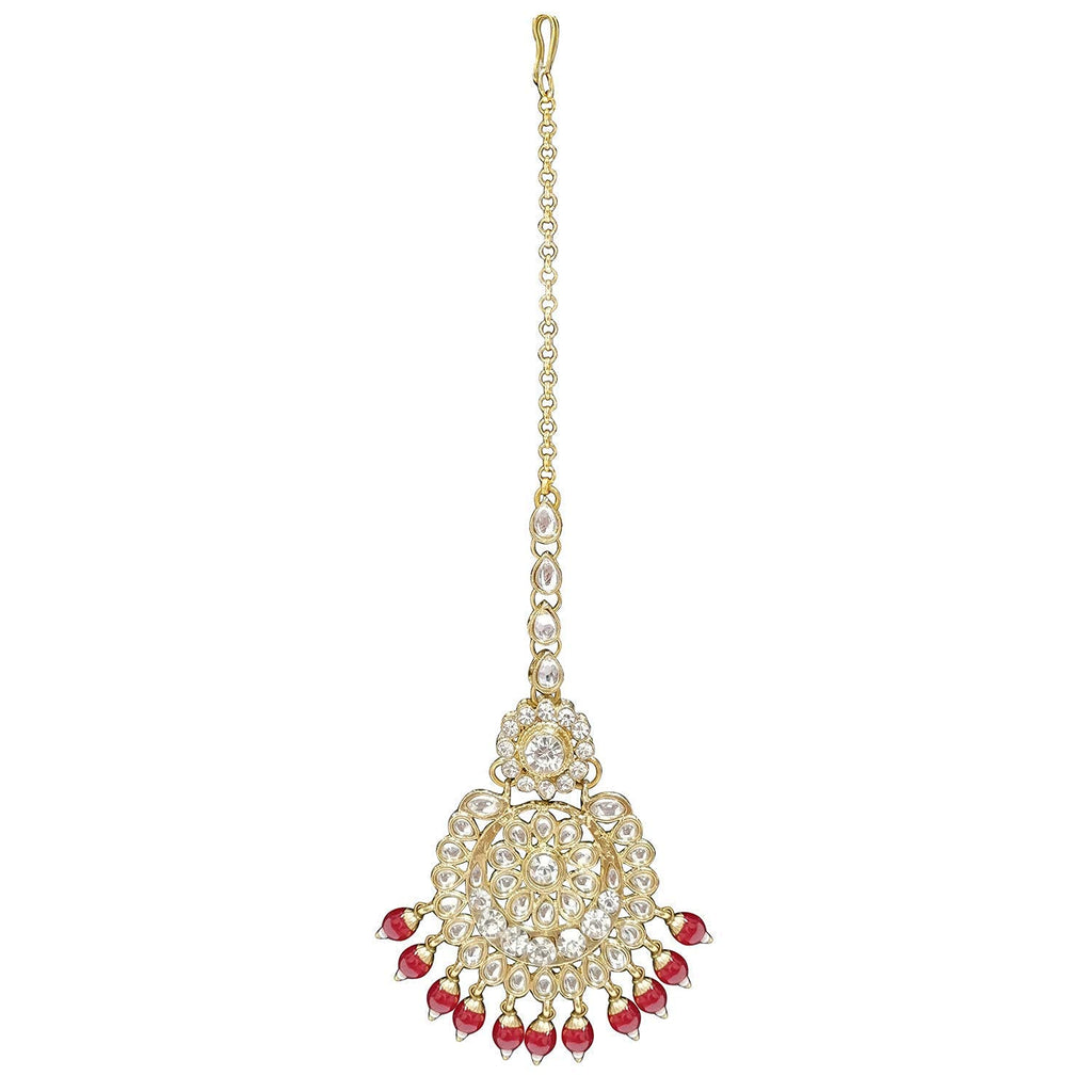 Royal Ethnic Traditional 18K Gold Plated Kundan & Pearl Studded Bridal Choker Necklace Set with Earrings & Maang Tikka - Royal Ethnic