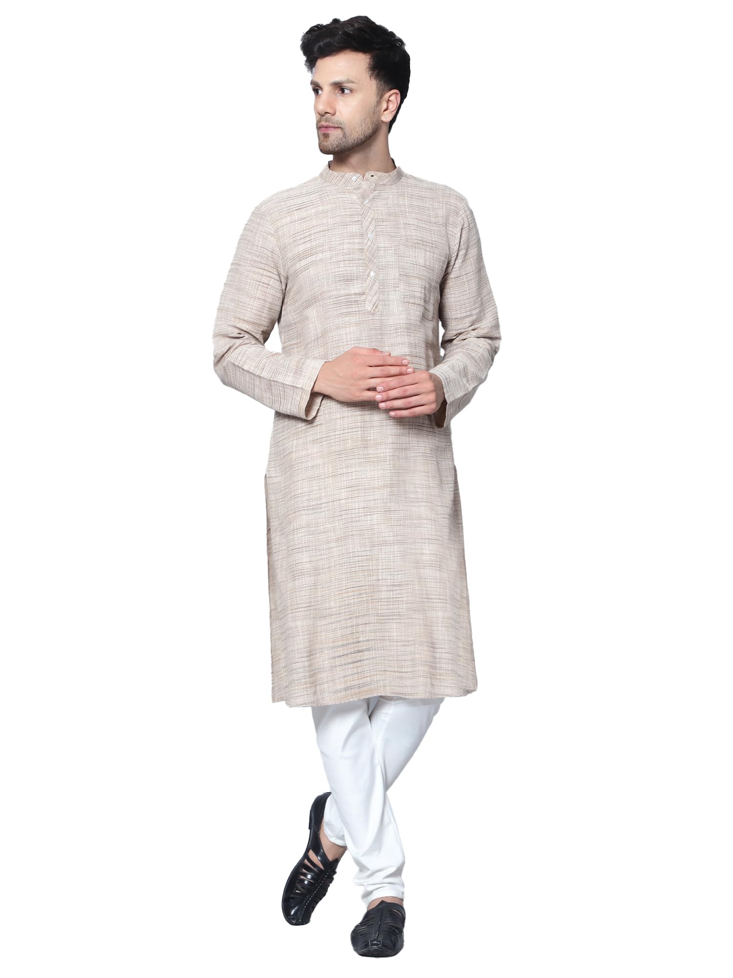 Royal Ethnic | Men's Cotton Textured Long Kurta | Full Sleeves | Regular Fit | Casual Ethnic Wear | Contemporary Charm - Royal Ethnic
