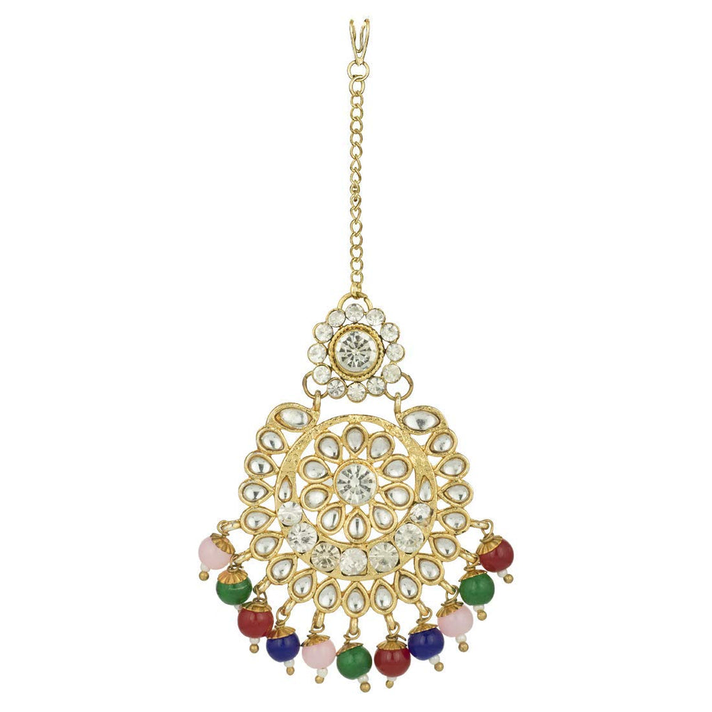 Royal Ethnic Traditional 18K Gold Plated Kundan & Pearl Studded Bridal Choker Necklace Set with Earrings & Maang Tikka - Royal Ethnic