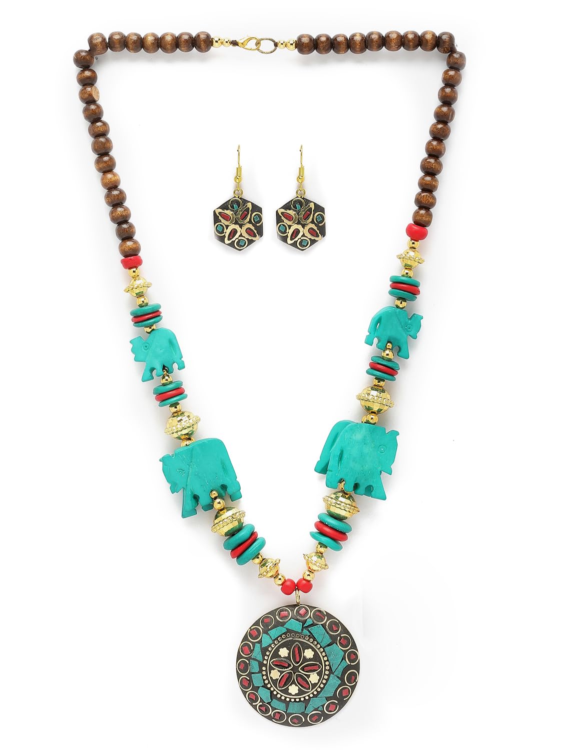 Royal Ethnic | Women's Tibetan Pendant Necklace Set | Traditional Oxidised Finish | Stylish Ethnic Jewellery | Festive - Royal Ethnic