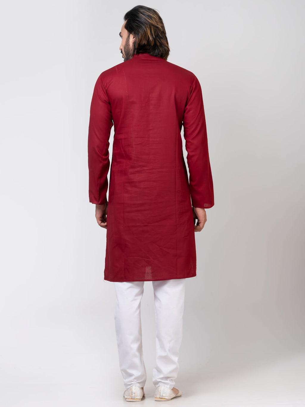 Royal Ethnic | Men's Maroon Cotton Kurta | Dussehra & Durga Puja Special | Full Sleeves | Traditional Fit | Festive Wear - Royal Ethnic