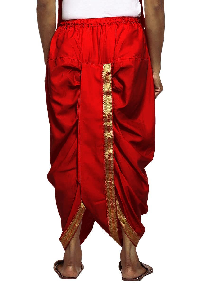 Royal Ethnic | Men's Cotton Silk Dhoti | Maroon Color | Readymade Elastic Fit | Free Size | Festive & Traditional Wear - Royal Ethnic
