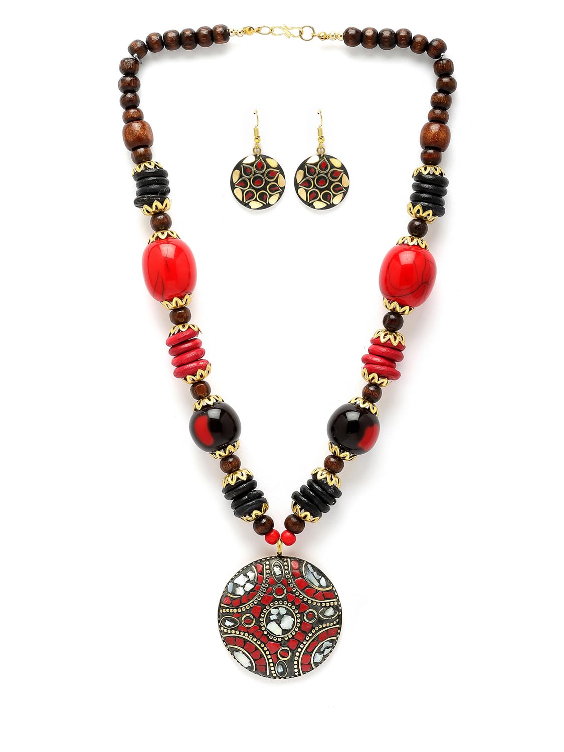 Royal Ethnic | Women's Tibetan Pendant Necklace Set | Traditional Oxidised Finish | Stylish Ethnic Jewellery | Festive - Royal Ethnic