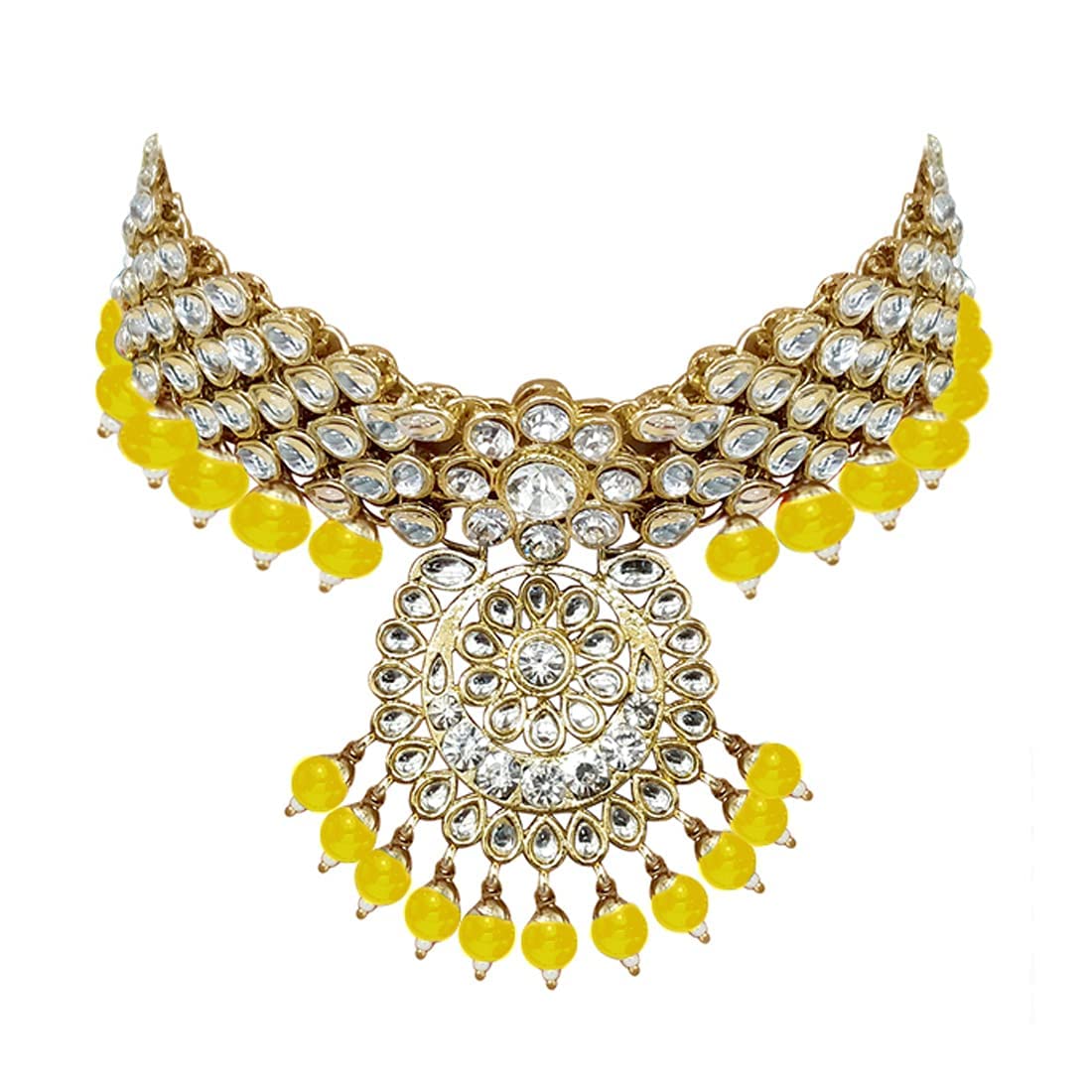 Royal Ethnic Traditional 18K Gold Plated Kundan & Pearl Studded Bridal Choker Necklace Set with Earrings & Maang Tikka - Royal Ethnic