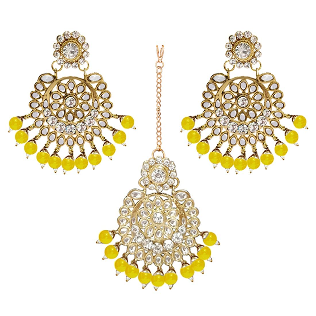 Royal Ethnic Traditional 18K Gold Plated Kundan & Pearl Studded Bridal Choker Necklace Set with Earrings & Maang Tikka - Royal Ethnic