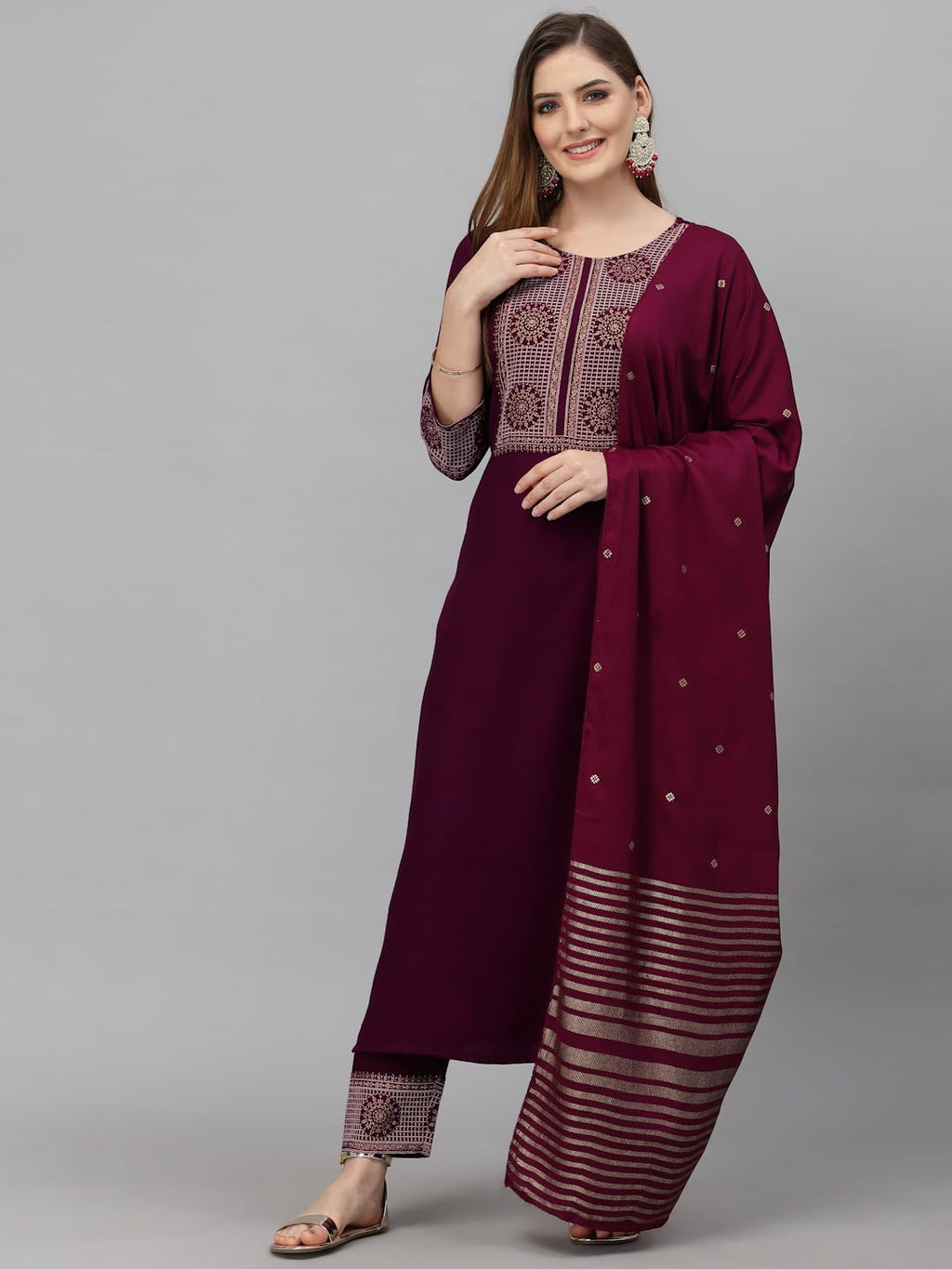 Royal Ethnic Women Viscose Embroidered Kurta and Pant Set with Dupatta Kurta Set Elegant Stylish Ethnic Festive Wear Look