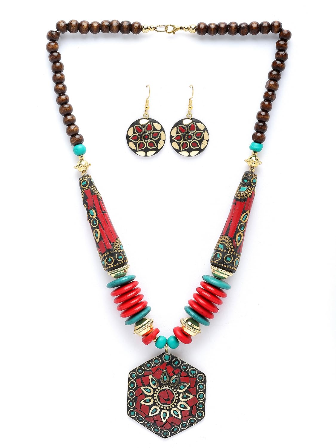Royal Ethnic | Women's Tibetan Pendant Necklace Set | Traditional Oxidised Finish | Stylish Ethnic Jewellery | Festive - Royal Ethnic
