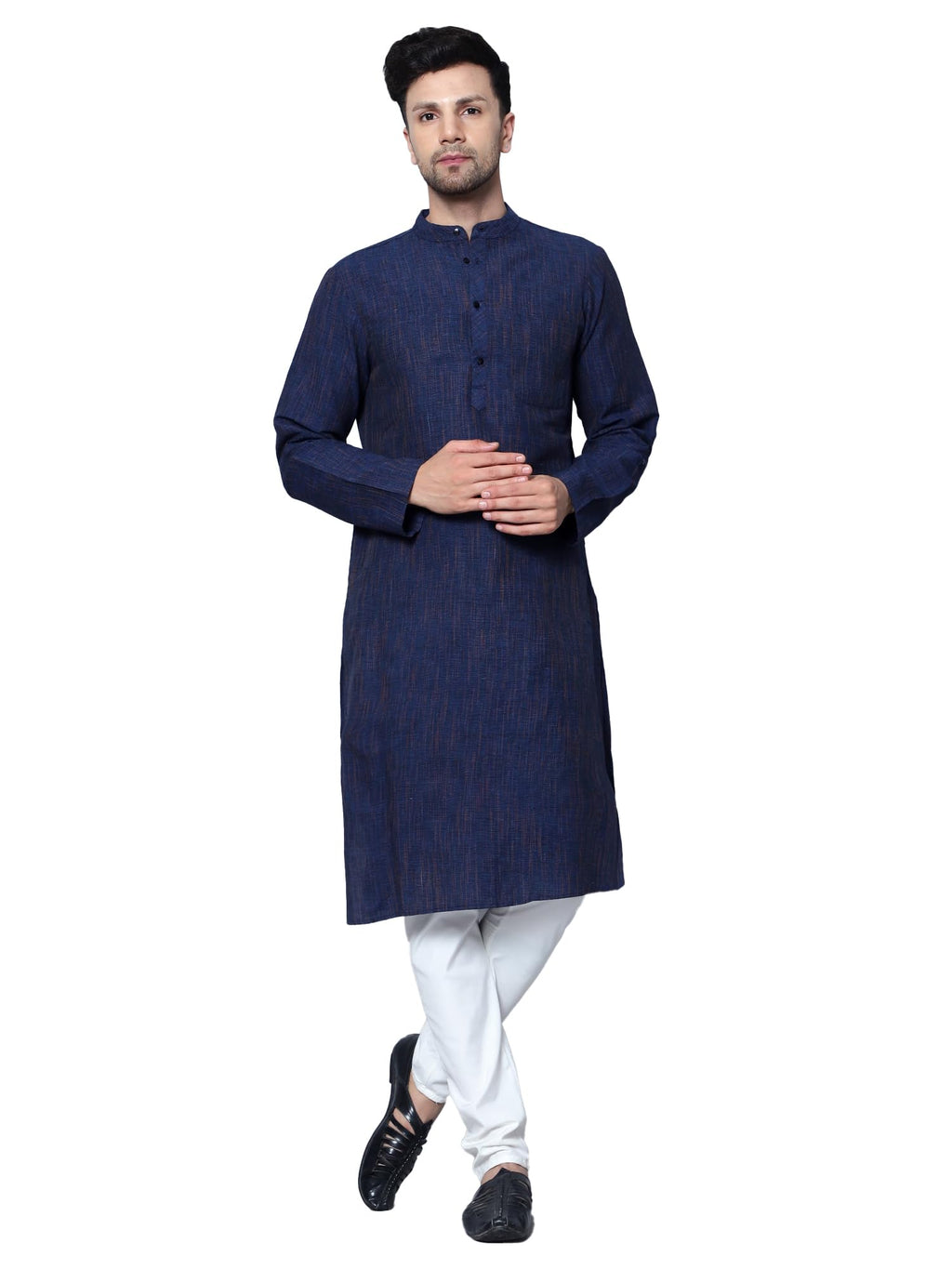 Royal Ethnic | Men's Cotton Textured Long Kurta | Full Sleeves | Regular Fit | Casual Ethnic Wear | Contemporary Charm - Royal Ethnic