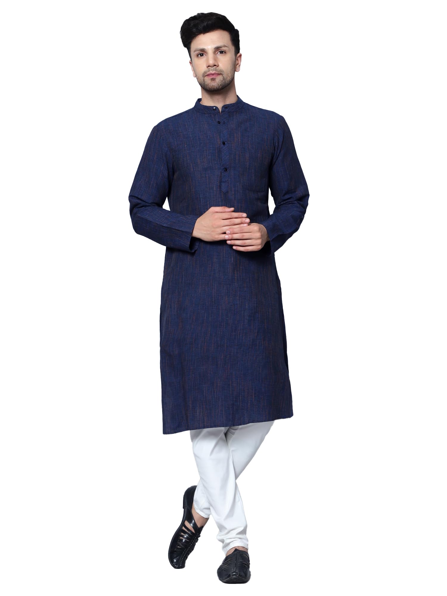 Royal Ethnic | Men's Cotton Textured Long Kurta | Full Sleeves | Regular Fit | Casual Ethnic Wear | Contemporary Charm - Royal Ethnic