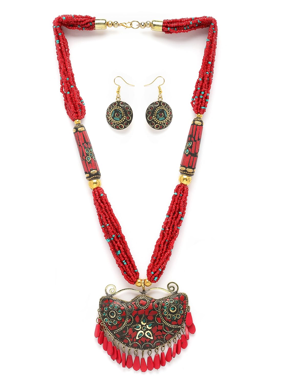 Royal Ethnic | Women's Tibetan Pendant Necklace Set | Traditional Oxidised Finish | Stylish Ethnic Jewellery | Festive - Royal Ethnic