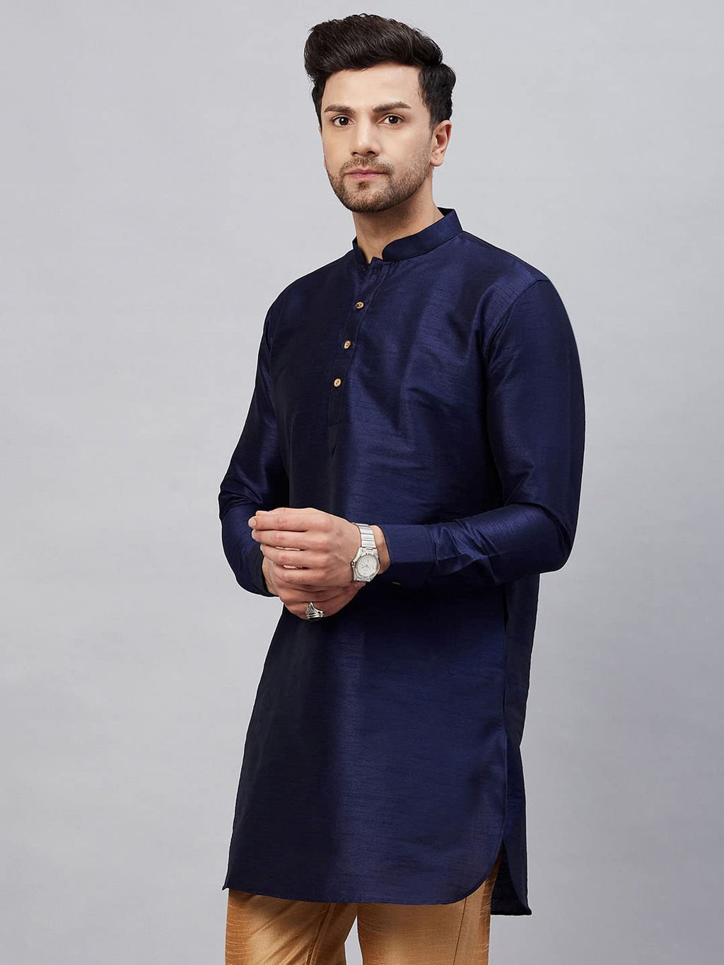 Vastramay Men's Silk Blend South Indian Ethnic Shirt – Traditional Half-Sleeve Shirt for Festive, Wedding & Casual Wear