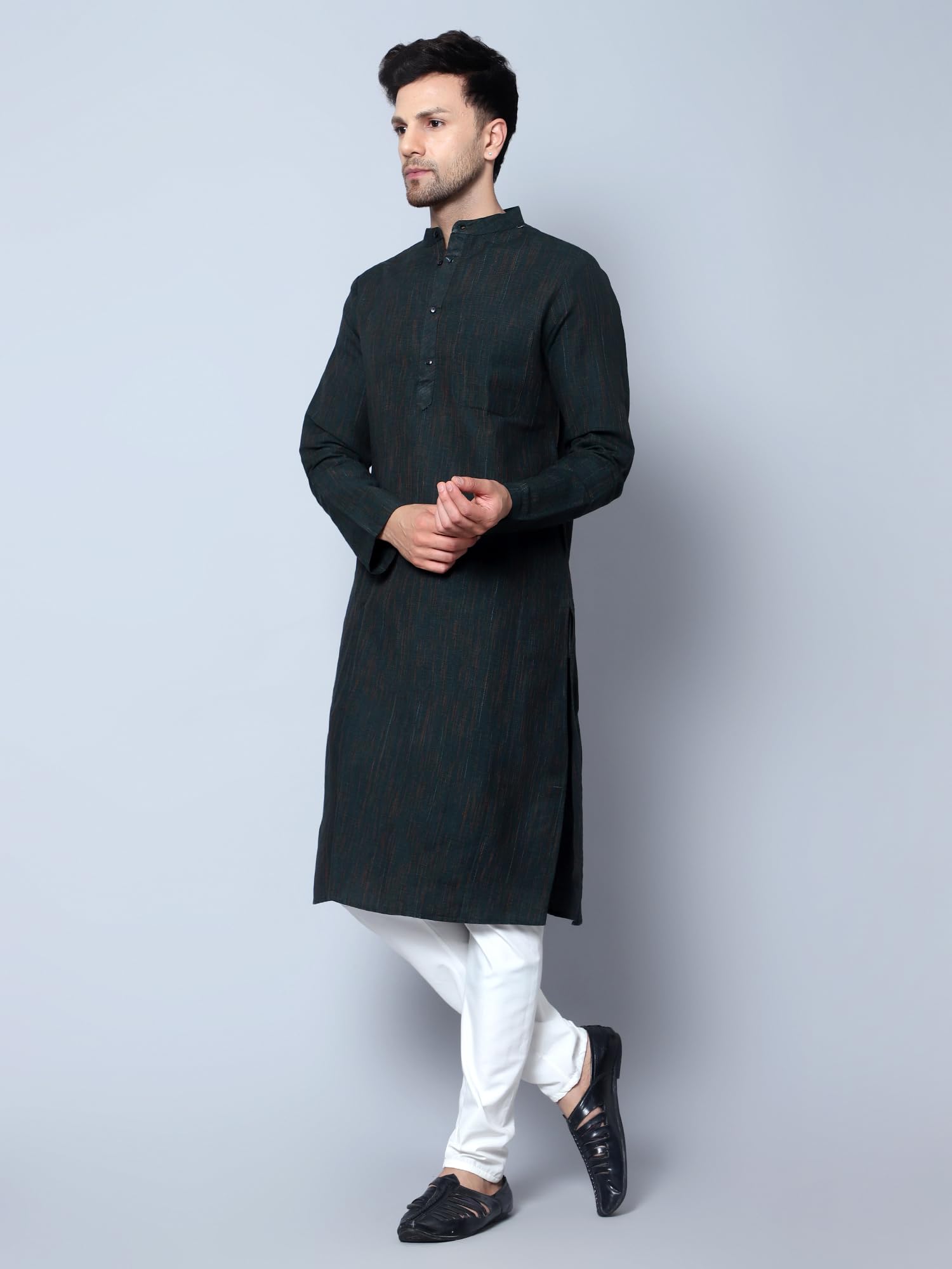 Royal Ethnic | Men's Cotton Textured Long Kurta | Full Sleeves | Regular Fit | Casual Ethnic Wear | Contemporary Charm - Royal Ethnic