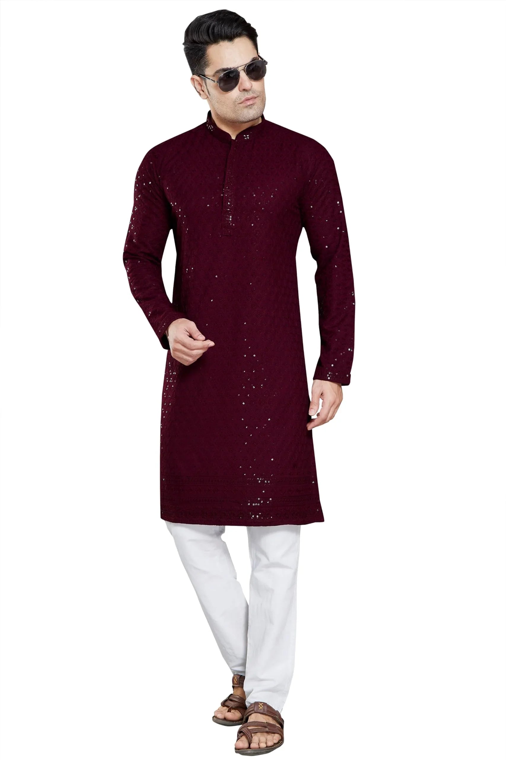 Royal Ethnic Men's Stylish Embroidered Cotton Kurta Pyjama Set | Exclusive Elegant Party Wear Outfit
