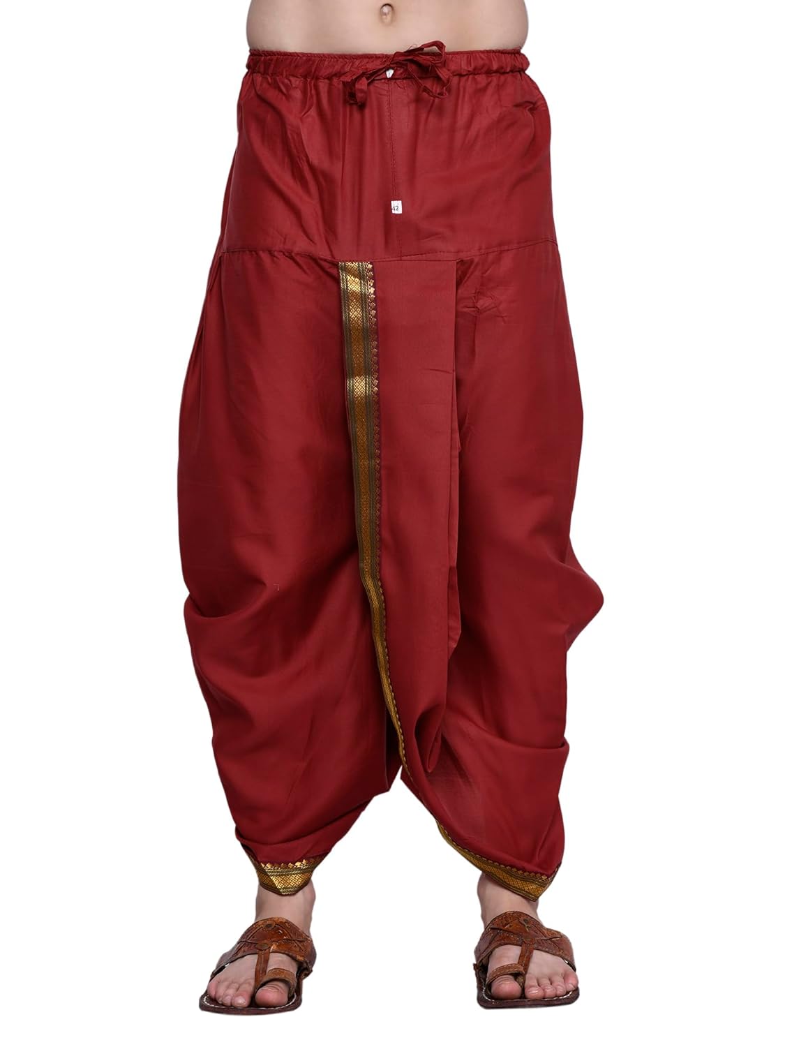 Royal Ethnic | Men's Cotton Silk Dhoti | Maroon Color | Readymade Elastic Fit | Free Size | Festive & Traditional Wear - Royal Ethnic