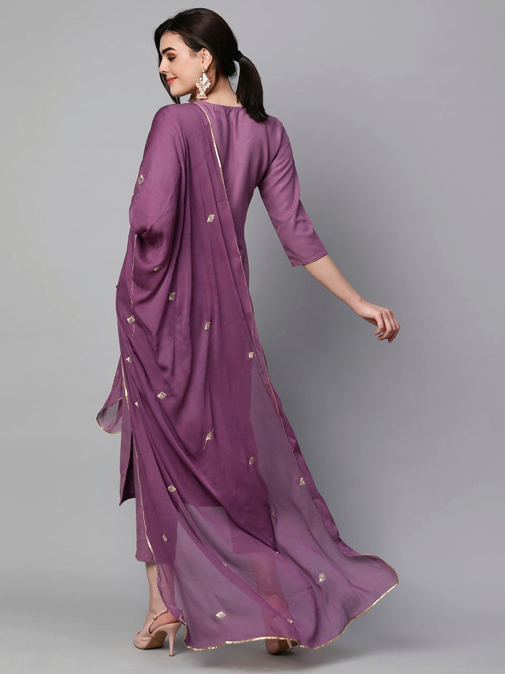 Royal Ethnic Womens Cotton Blend Embroidered Kurta Set with Pant Dupatta Elegants Calf Length Ethnic Outfit Dress - Royal Ethnic