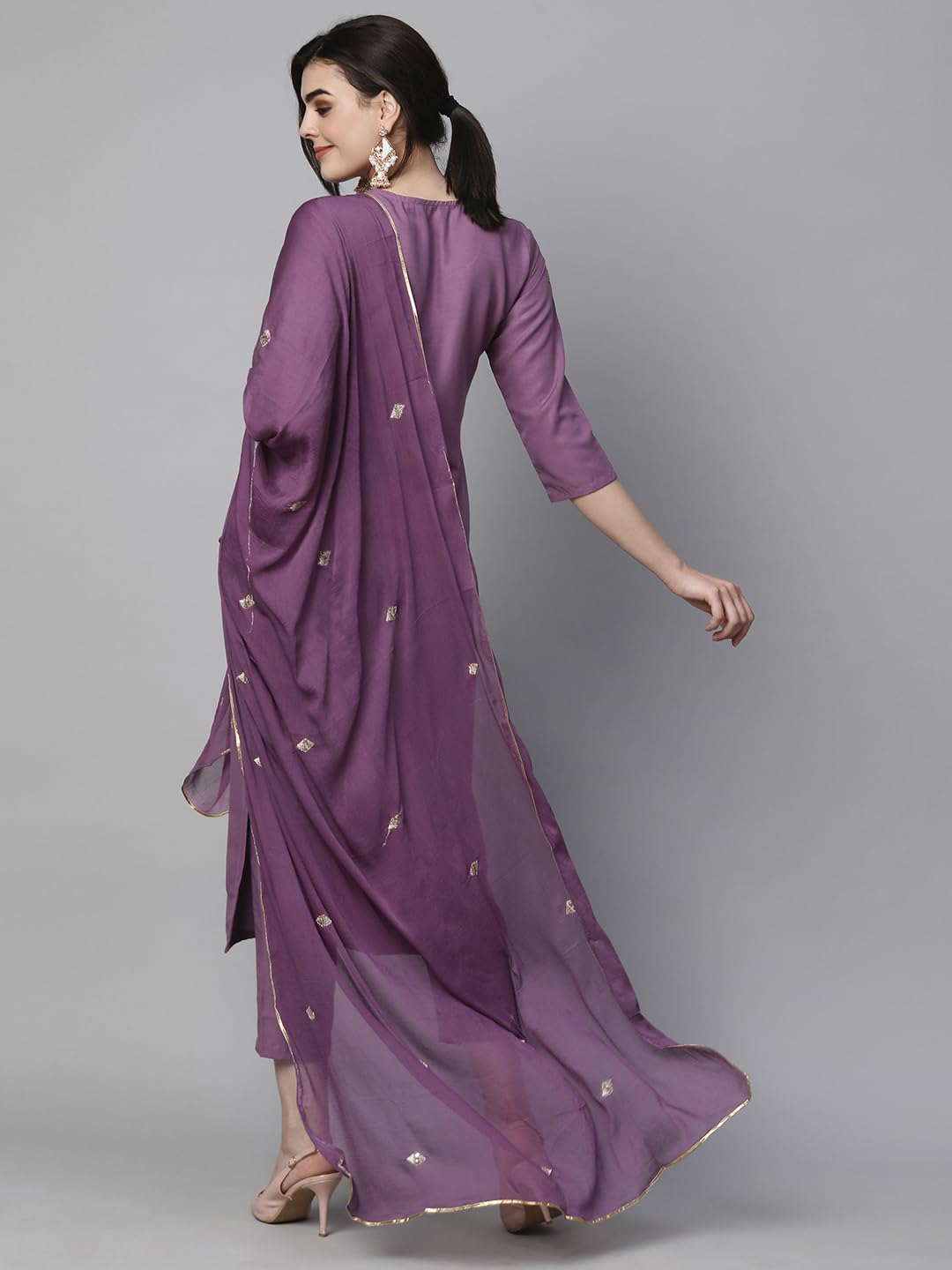 Royal Ethnic Womens Cotton Blend Embroidered Kurta Set with Pant Dupatta Elegants Calf Length Ethnic Outfit Dress - Royal Ethnic