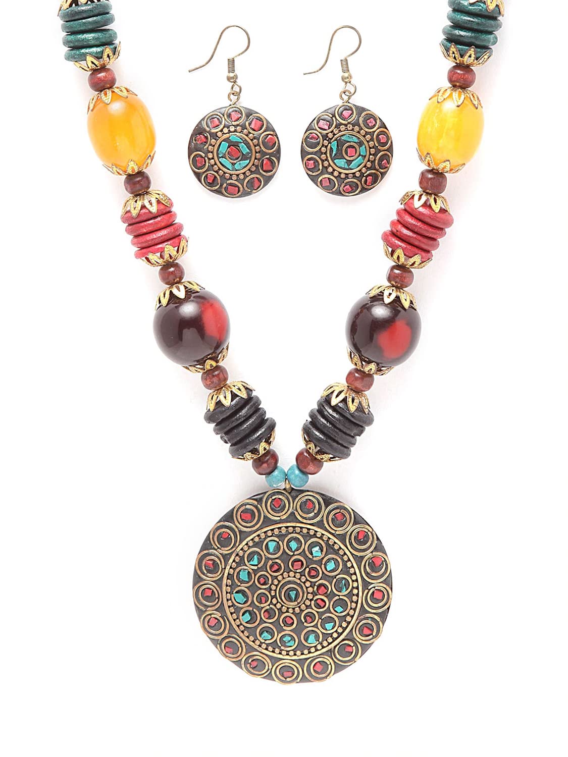 Royal Ethnic | Women's Tibetan Pendant Necklace Set | Traditional Oxidised Finish | Stylish Ethnic Jewellery | Festive - Royal Ethnic