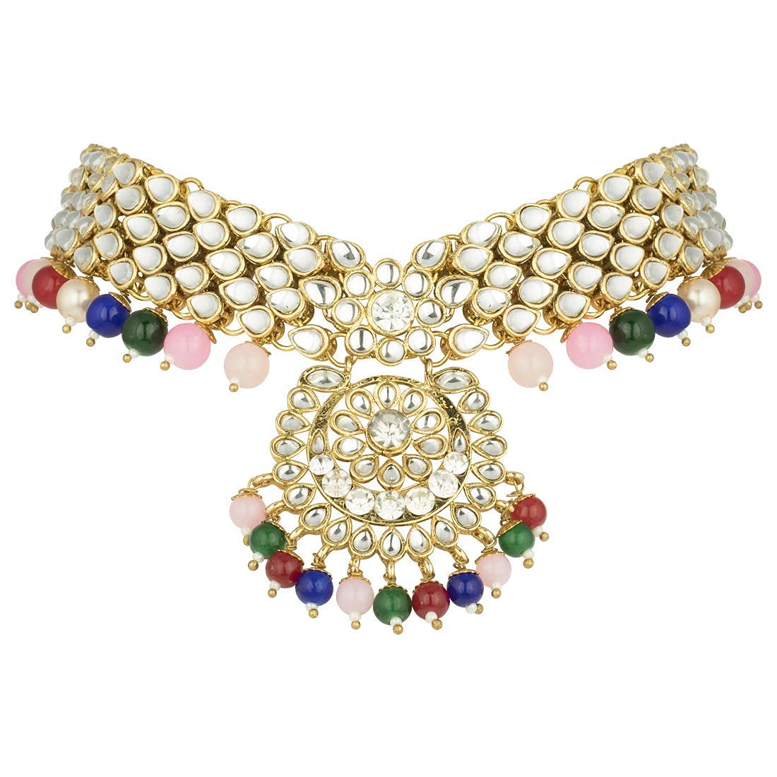 Royal Ethnic Traditional 18K Gold Plated Kundan & Pearl Studded Bridal Choker Necklace Set with Earrings & Maang Tikka - Royal Ethnic