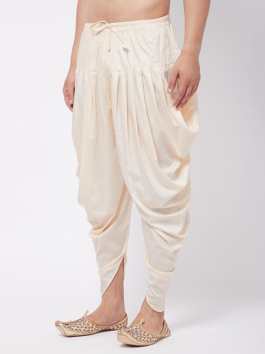 Royal Ethnic | Men's Cotton Silk Dhoti Pant | White Color | Mid Rise | Regular Fit | Pre-Stitched | Festive & Elegant - Royal Ethnic