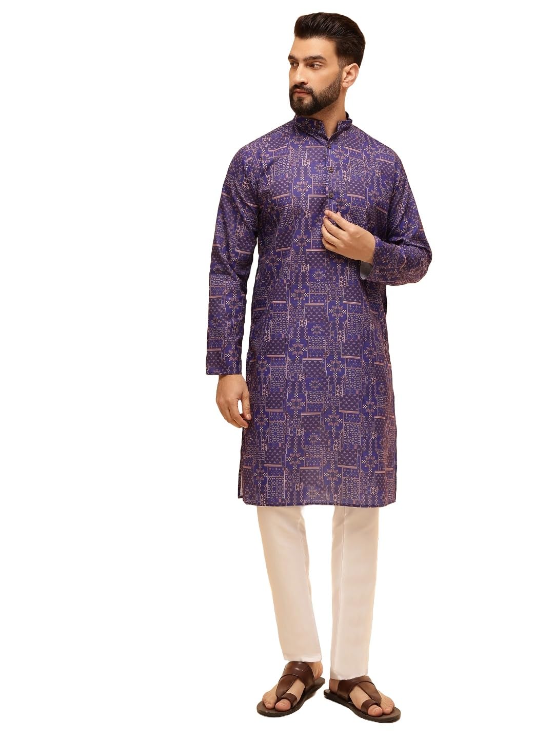 Royal Ethnic | Men's Silk Blend South Indian Shirt | Half Sleeves | Traditional Fit | Festive, Wedding & Casual Wear - Royal Ethnic