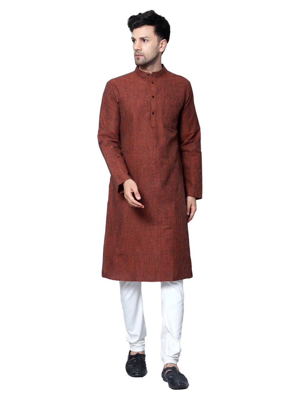 Royal Ethnic | Men's Cotton Textured Long Kurta | Full Sleeves | Regular Fit | Casual Ethnic Wear | Contemporary Charm - Royal Ethnic
