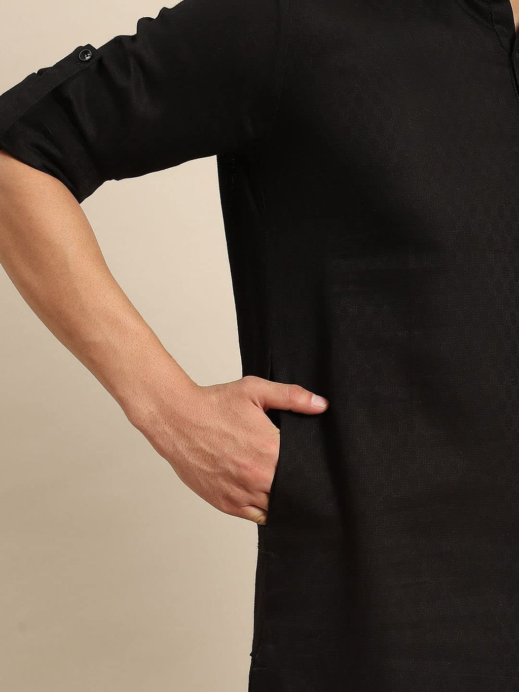 Royal Ethnic | Men's Festive Cotton Pathani Kurta | Woven Design | Shirt Collar | Full Sleeves | Elegant Traditional Wear - Royal Ethnic