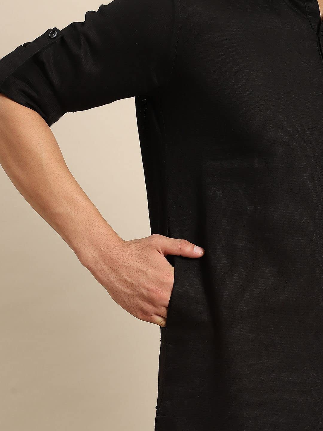 Royal Ethnic | Men's Festive Cotton Pathani Kurta | Woven Design | Shirt Collar | Full Sleeves | Elegant Traditional Wear - Royal Ethnic