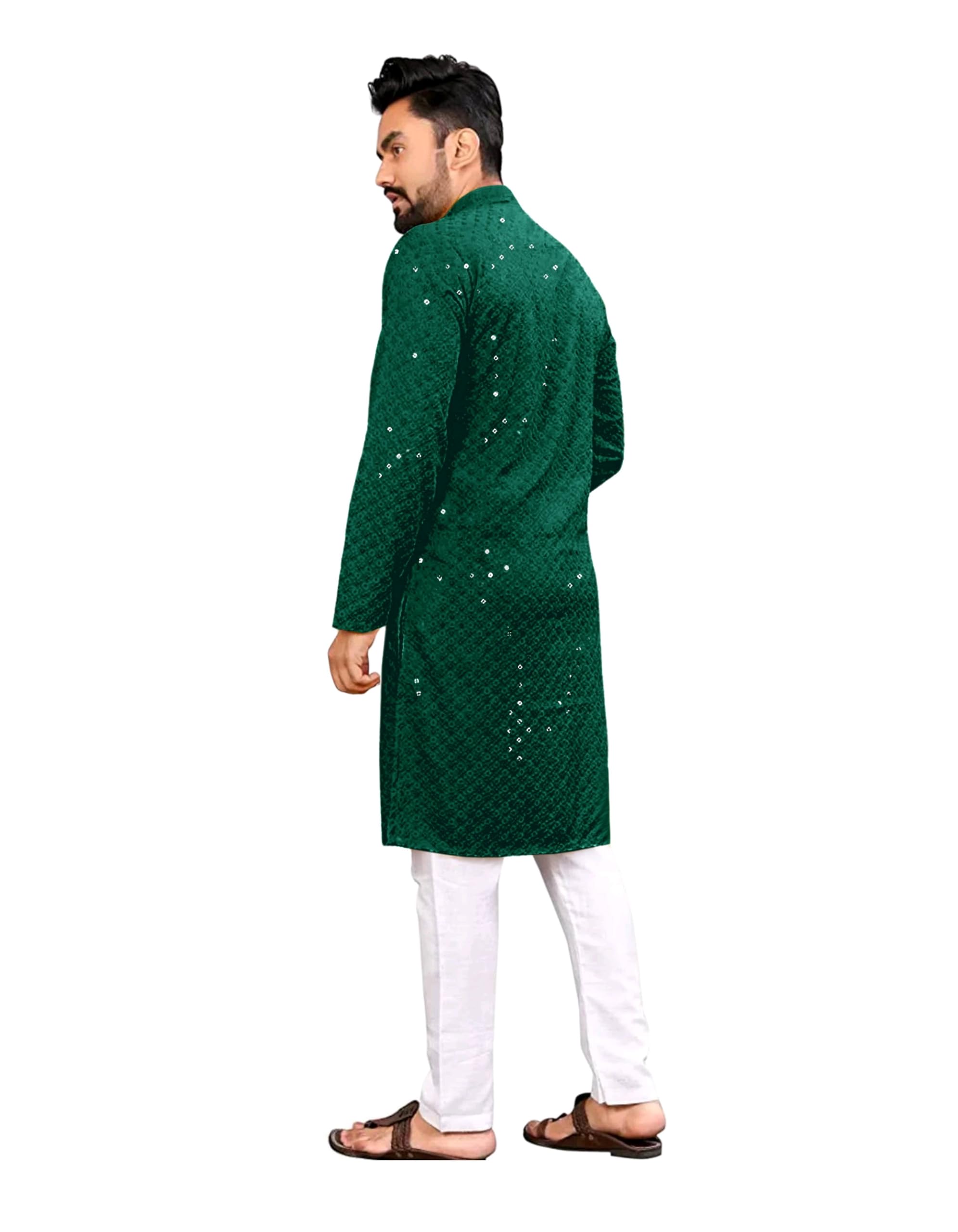 Royal Ethnic | Men's Straight Lucknowi Kurta | Indian Ethnic Wear | Embroidered Cotton | Full Sleeves | Regular Fit - Royal Ethnic