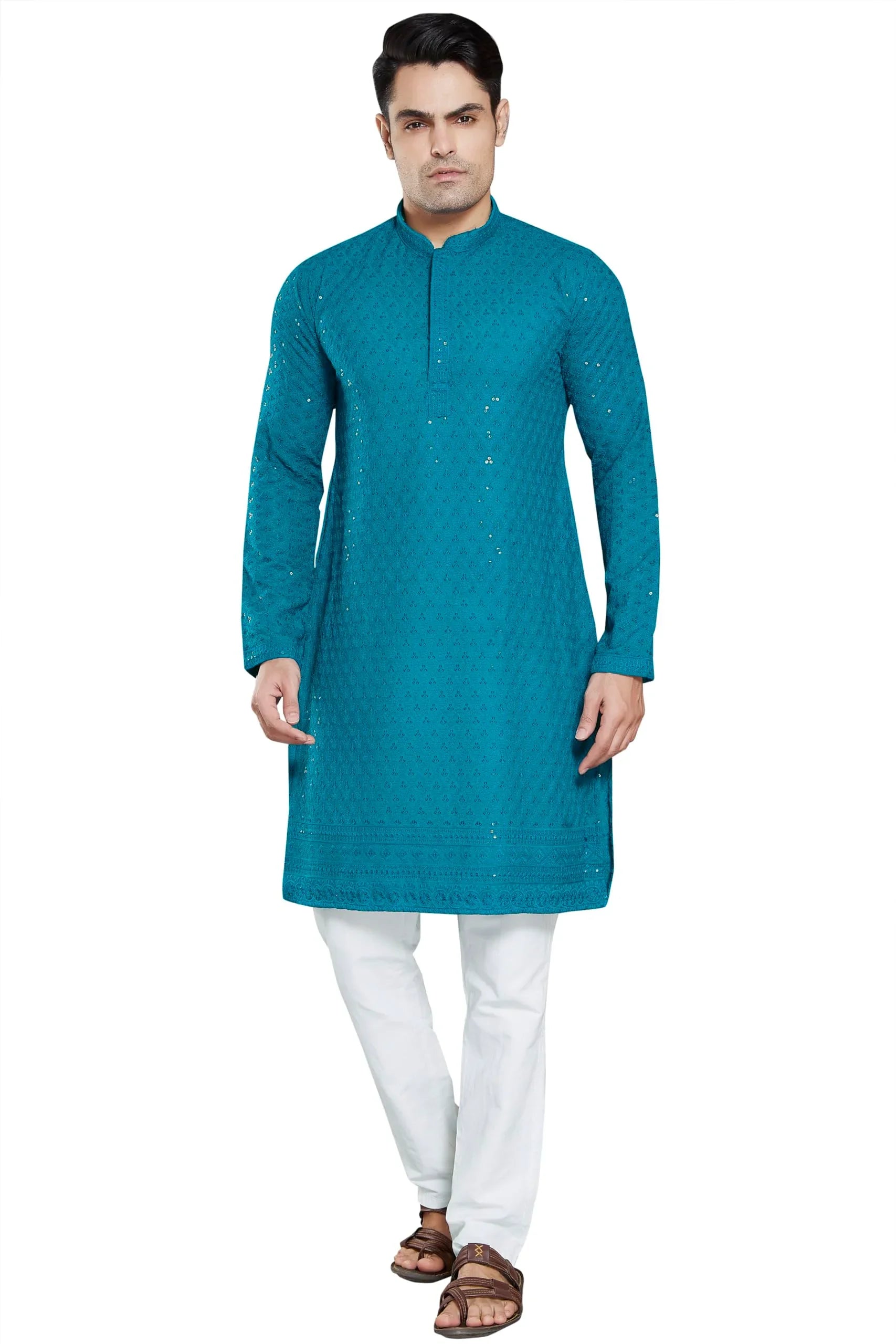 Royal Ethnic Men's Stylish Embroidered Cotton Kurta Pyjama Set | Exclusive Elegant Party Wear Outfit - Royal Ethnic