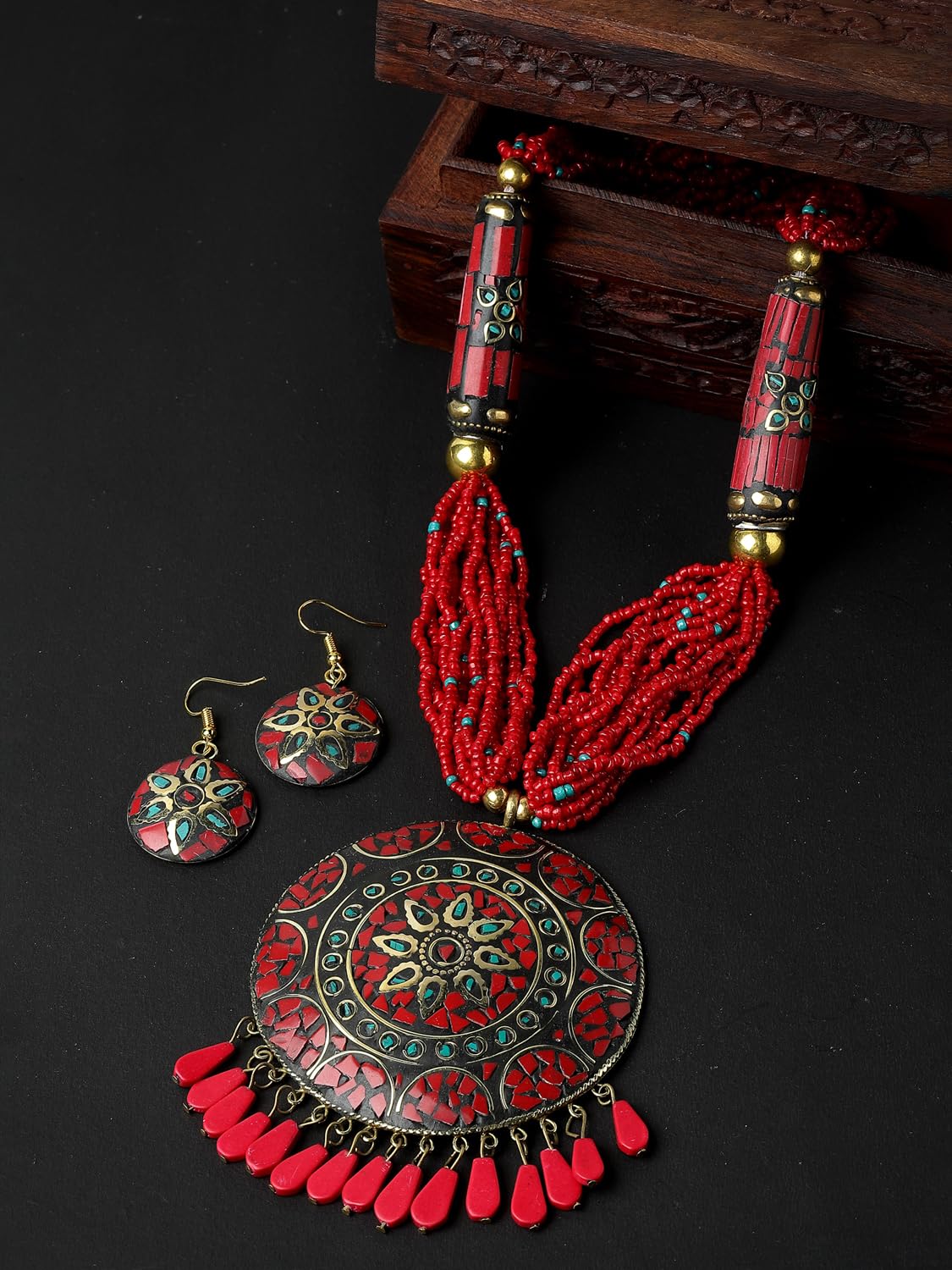 Royal Ethnic | Women's Tibetan Pendant Necklace Set | Traditional Oxidised Finish | Stylish Ethnic Jewellery | Festive - Royal Ethnic