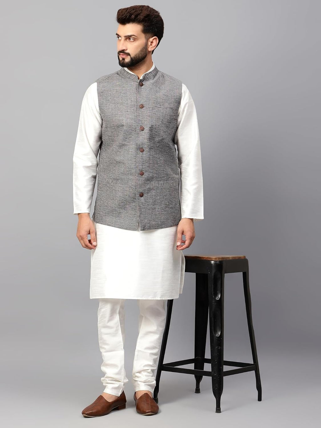 Royal Ethnic | Men's Traditional Cotton Nehru Jacket | Solid Color | Sleeveless Waistcoat | Festive Wear | Elegant Look - Royal Ethnic