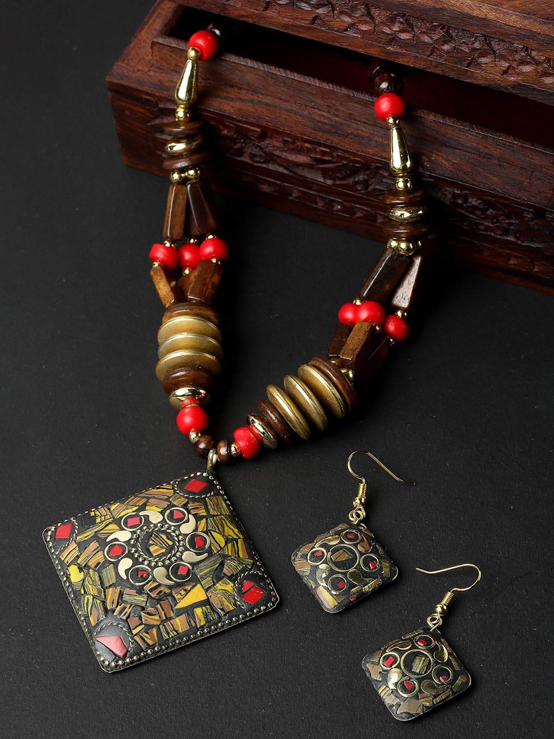 Royal Ethnic | Women's Tibetan Pendant Necklace Set | Traditional Oxidised Finish | Stylish Ethnic Jewellery | Festive - Royal Ethnic