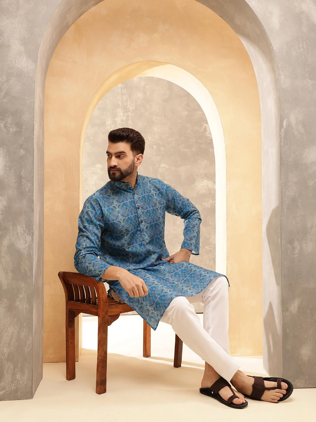 Royal Ethnic | Men's Silk Blend South Indian Shirt | Half Sleeves | Traditional Fit | Festive, Wedding & Casual Wear - Royal Ethnic