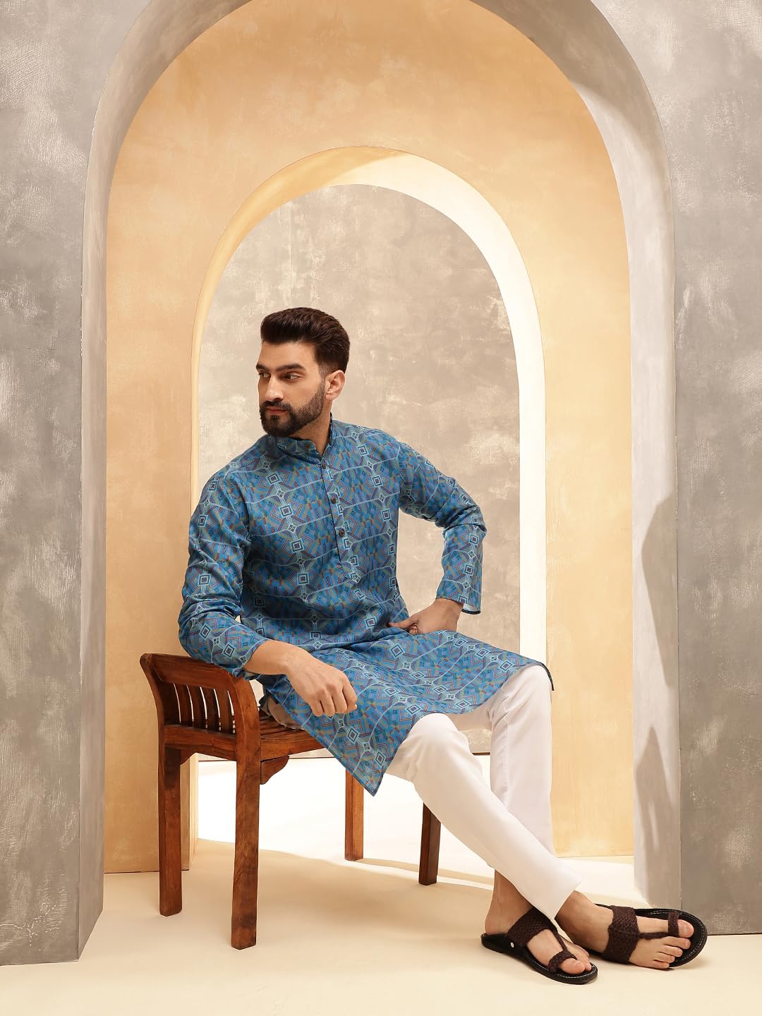 Royal Ethnic | Men's Silk Blend South Indian Shirt | Half Sleeves | Traditional Fit | Festive, Wedding & Casual Wear - Royal Ethnic