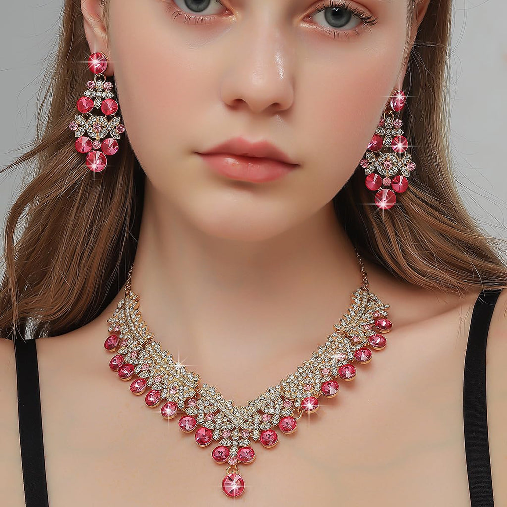 Royal Ethnic | Women's Crystal Diamond Necklace Set | Stylish Wedding Jewellery | Silver Plated | Party Wear | Elegant - Royal Ethnic