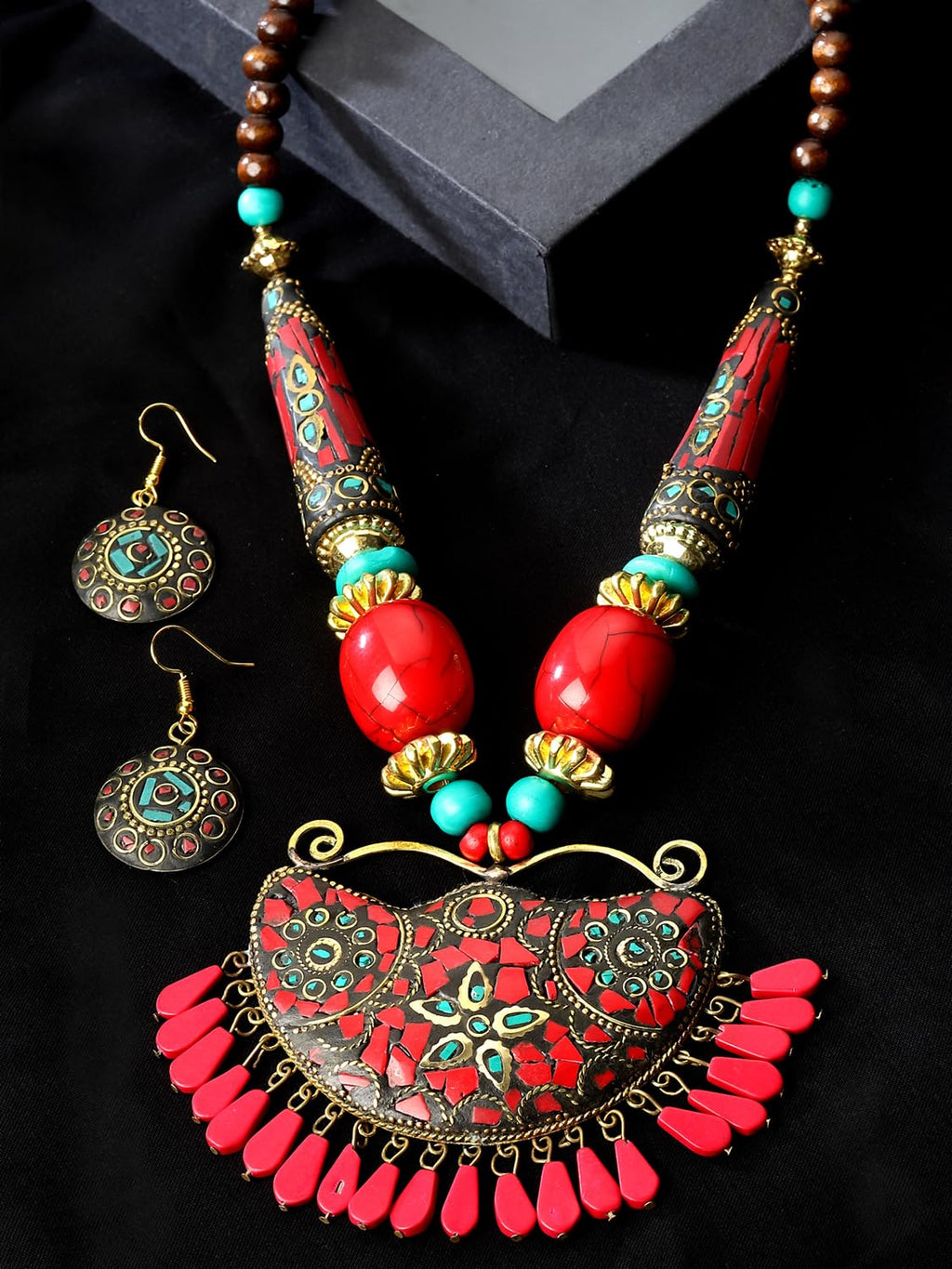Royal Ethnic | Women's Tibetan Pendant Necklace Set | Traditional Oxidised Finish | Stylish Ethnic Jewellery | Festive - Royal Ethnic