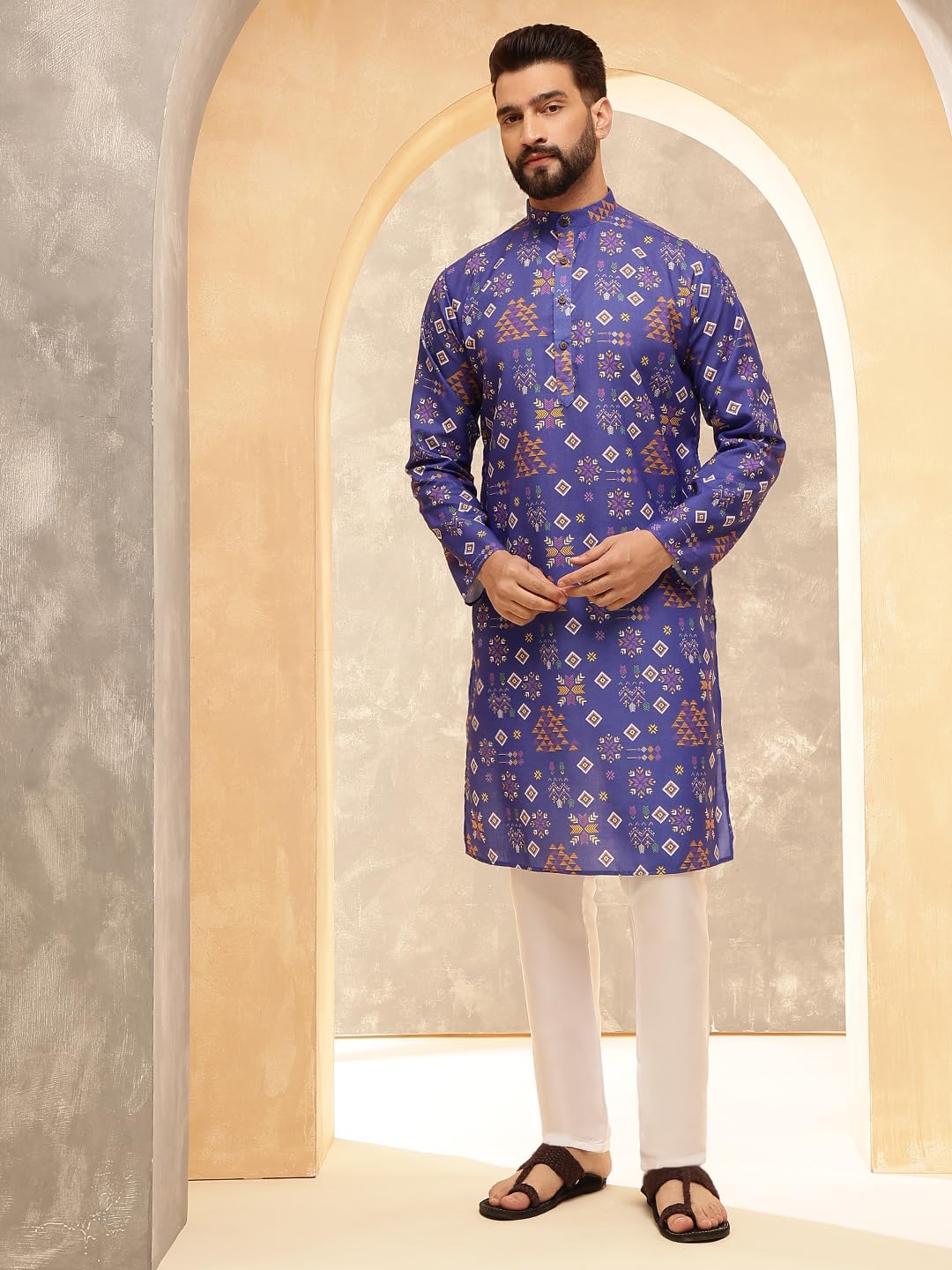 Royal Ethnic | Men's Silk Blend South Indian Shirt | Half Sleeves | Traditional Fit | Festive, Wedding & Casual Wear - Royal Ethnic