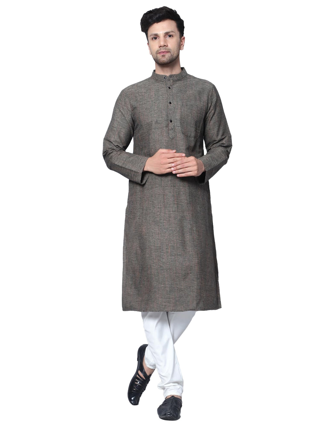 Royal Ethnic | Men's Cotton Textured Long Kurta | Full Sleeves | Regular Fit | Casual Ethnic Wear | Contemporary Charm - Royal Ethnic