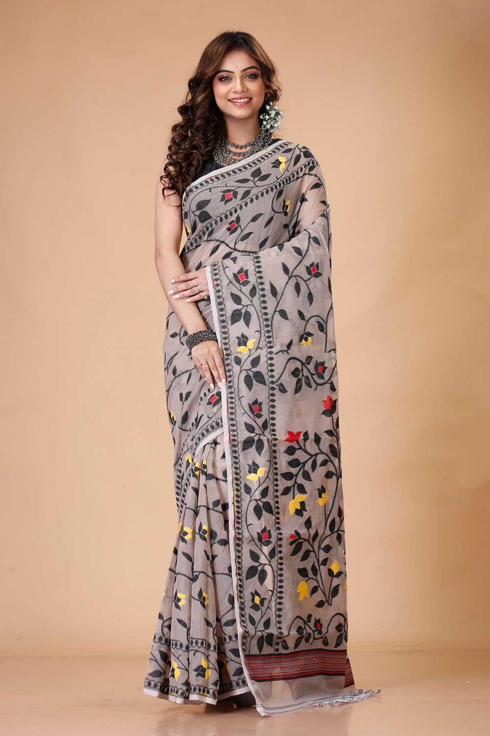 Royal Ethnic | Women's Soft Resham Dhakai Jamdani Saree | Lata Weave | No Starch | Without Blouse | Elegant Traditional - Royal Ethnic