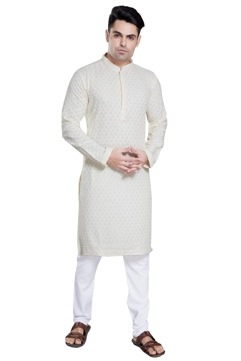 Royal Ethnic Men's Stylish Embroidered Cotton Kurta Pyjama Set | Exclusive Elegant Party Wear Outfit