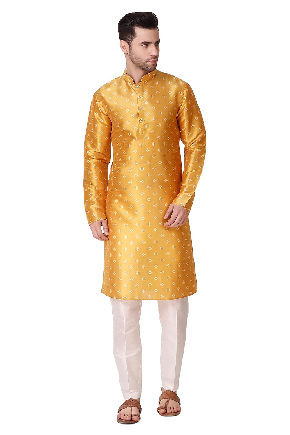 Royal Ethnic | Men's Printed Art Silk Kurta | Square Digital Print | Full Sleeves | Festive & Wedding Wear | Elegant Fit - Royal Ethnic
