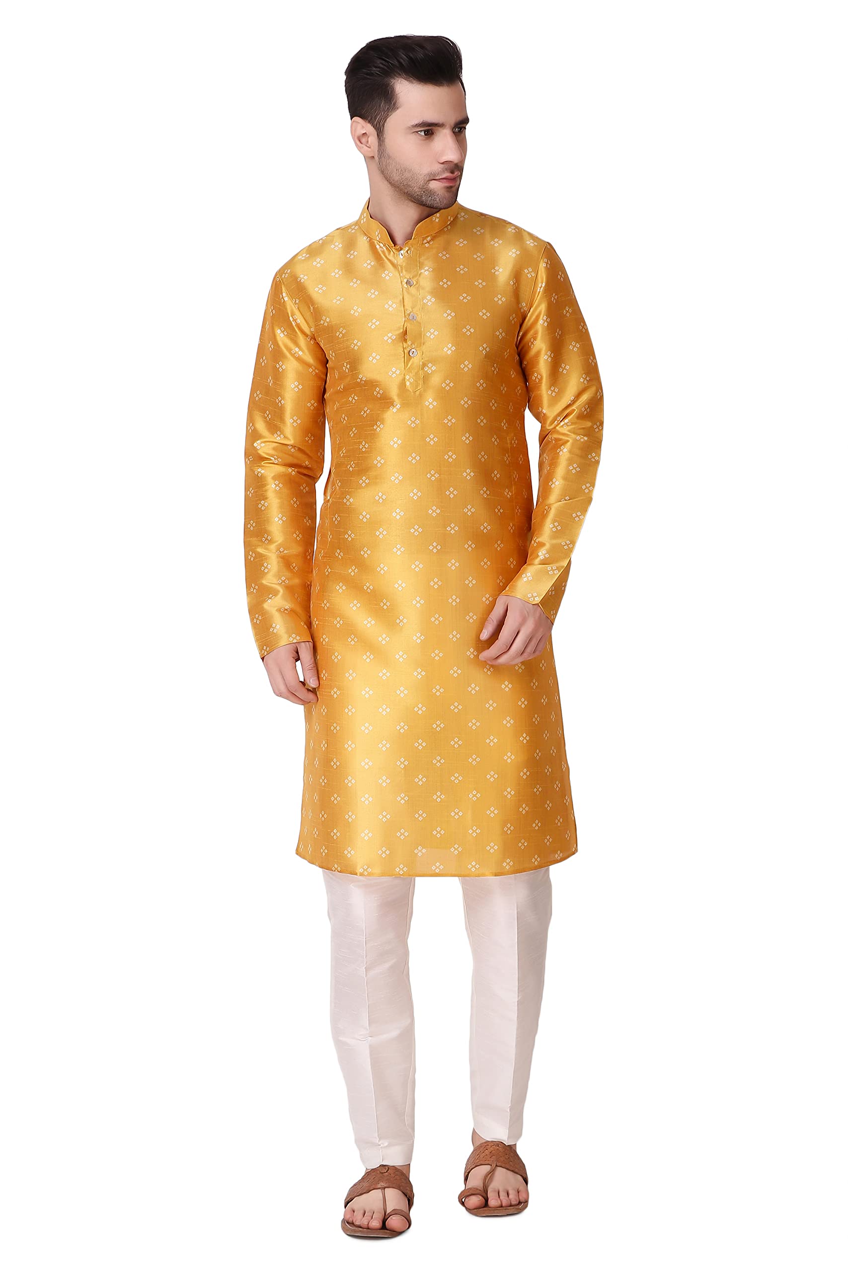 Royal Ethnic | Men's Printed Art Silk Kurta | Square Digital Print | Full Sleeves | Festive & Wedding Wear | Elegant Fit - Royal Ethnic