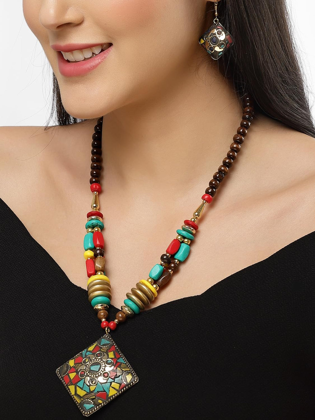 Royal Ethnic | Women's Tibetan Pendant Necklace Set | Traditional Oxidised Finish | Stylish Ethnic Jewellery | Festive - Royal Ethnic